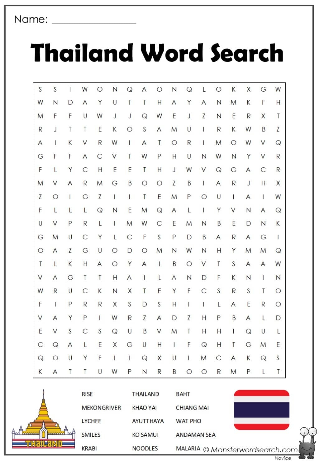 Thailand Word Search Monster Word Search Thailand Word Search Monster Word Search