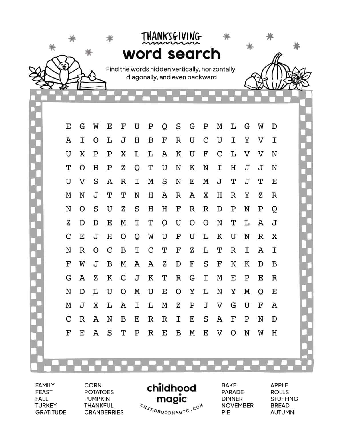 Thanksgiving Word Search Childhood Magic Thanksgiving Word Search Childhood Magic