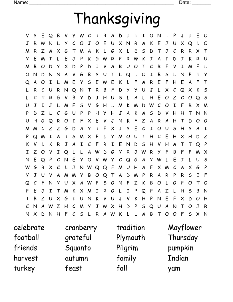 Thanksgiving Word Search WordMint Thanksgiving Word Search WordMint