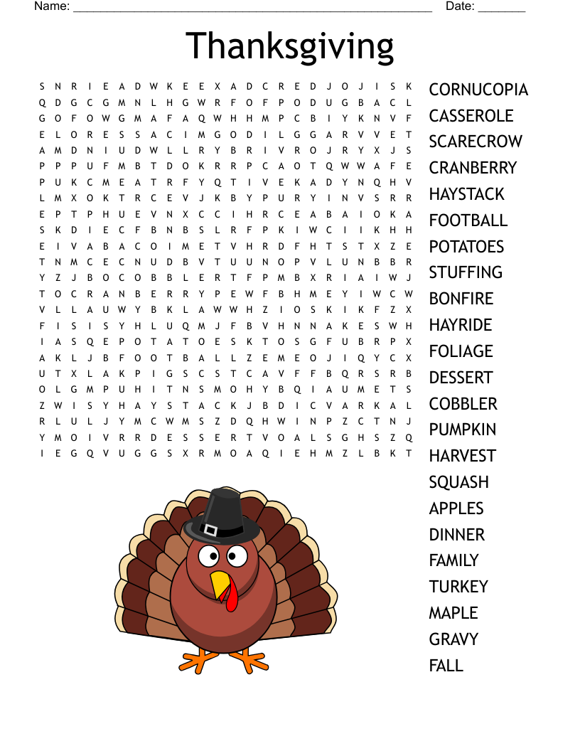Thanksgiving Word Search WordMint Thanksgiving Word Search WordMint