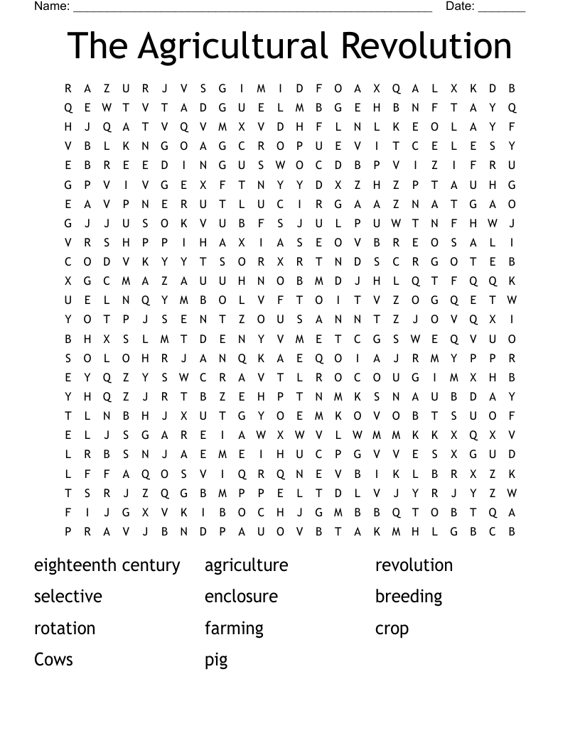 The Agricultural Revolution Word Search WordMint The Agricultural Revolution Word Search WordMint