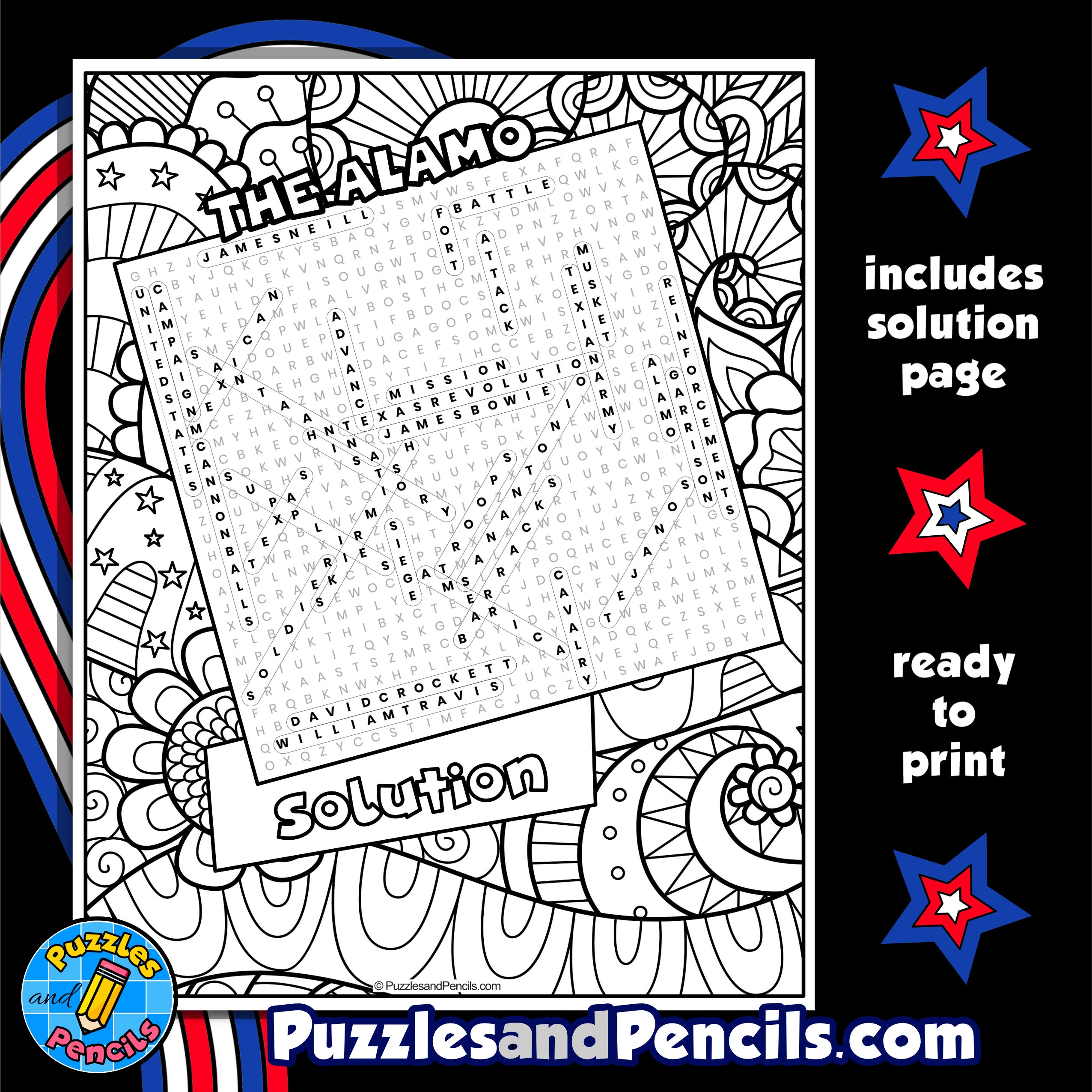 The Alamo Word Search Puzzle With Coloring US History Wordsearch The Alamo Word Search Puzzle With Coloring US History Wordsearch