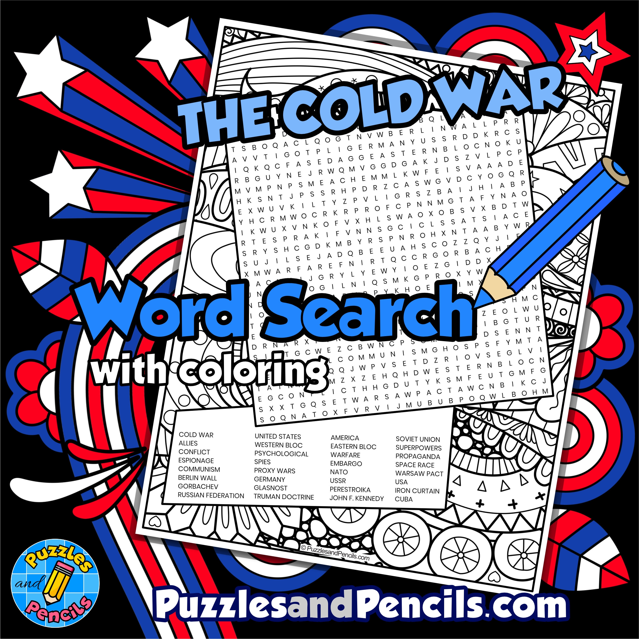 The Cold War Word Search Puzzle With Coloring US History Wordsearch Made By Teachers