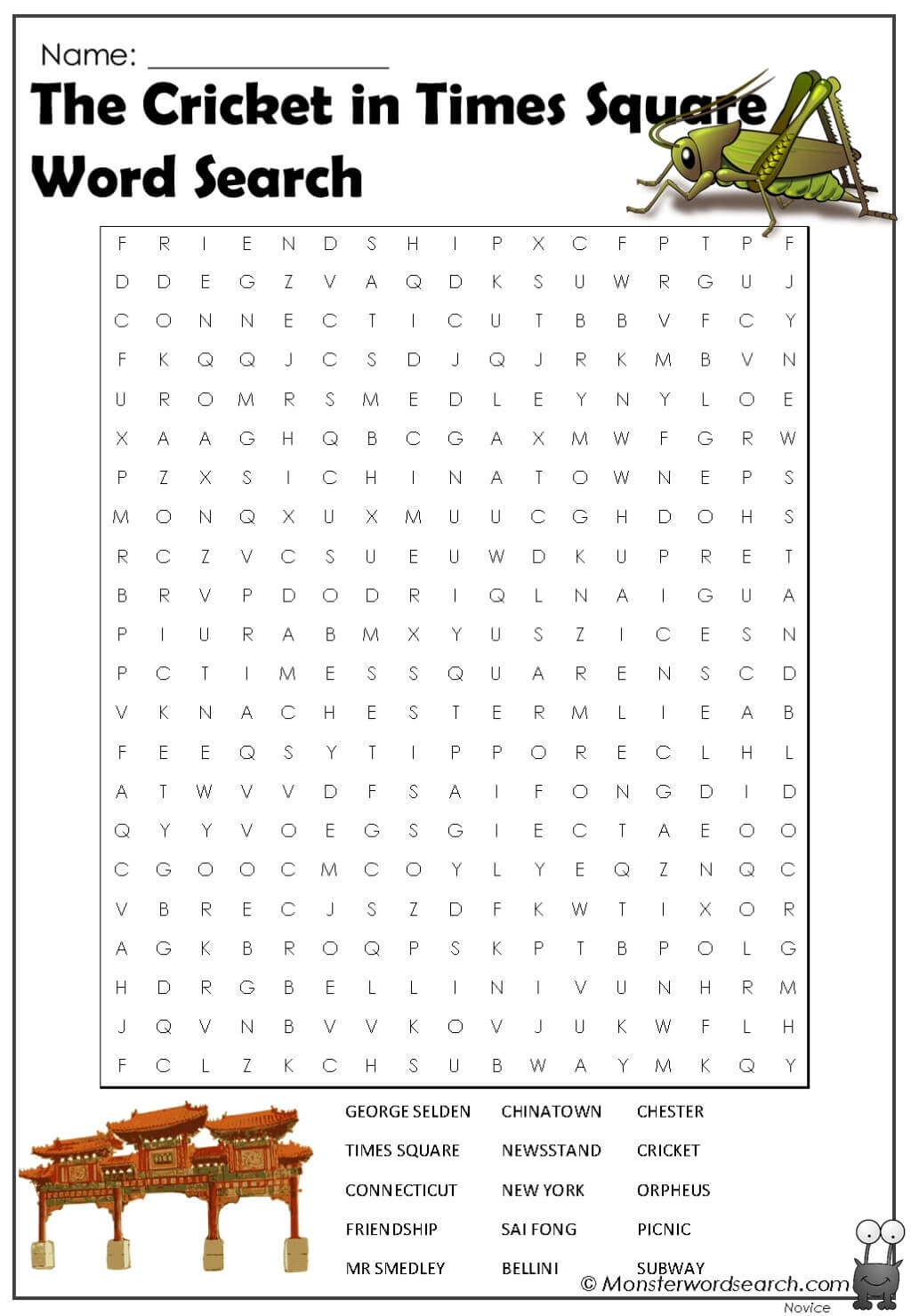 The Cricket In Times Square Word Search Monster Word Search The Cricket In Times Square Word Search Monster Word Search