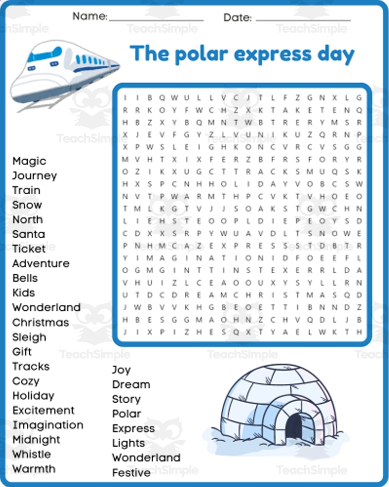 THE POLAR EXPRESS DAY Word Search Puzzle Worksheets Activity THE POLAR EXPRESS DAY Word Search Puzzle Worksheets Activity