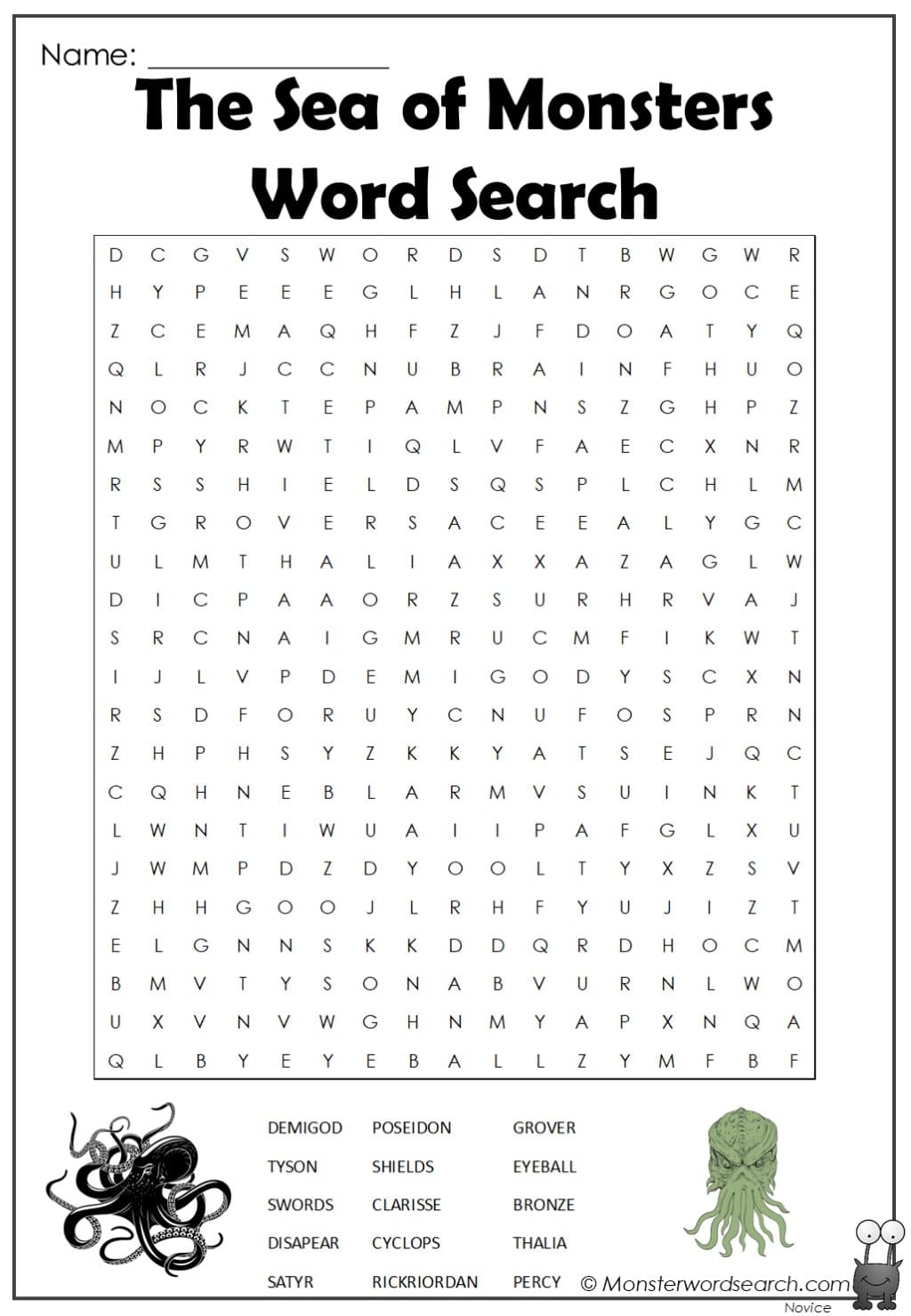 The Sea Of Monsters Word Search Monster Word Search The Sea Of Monsters Word Search Monster Word Search
