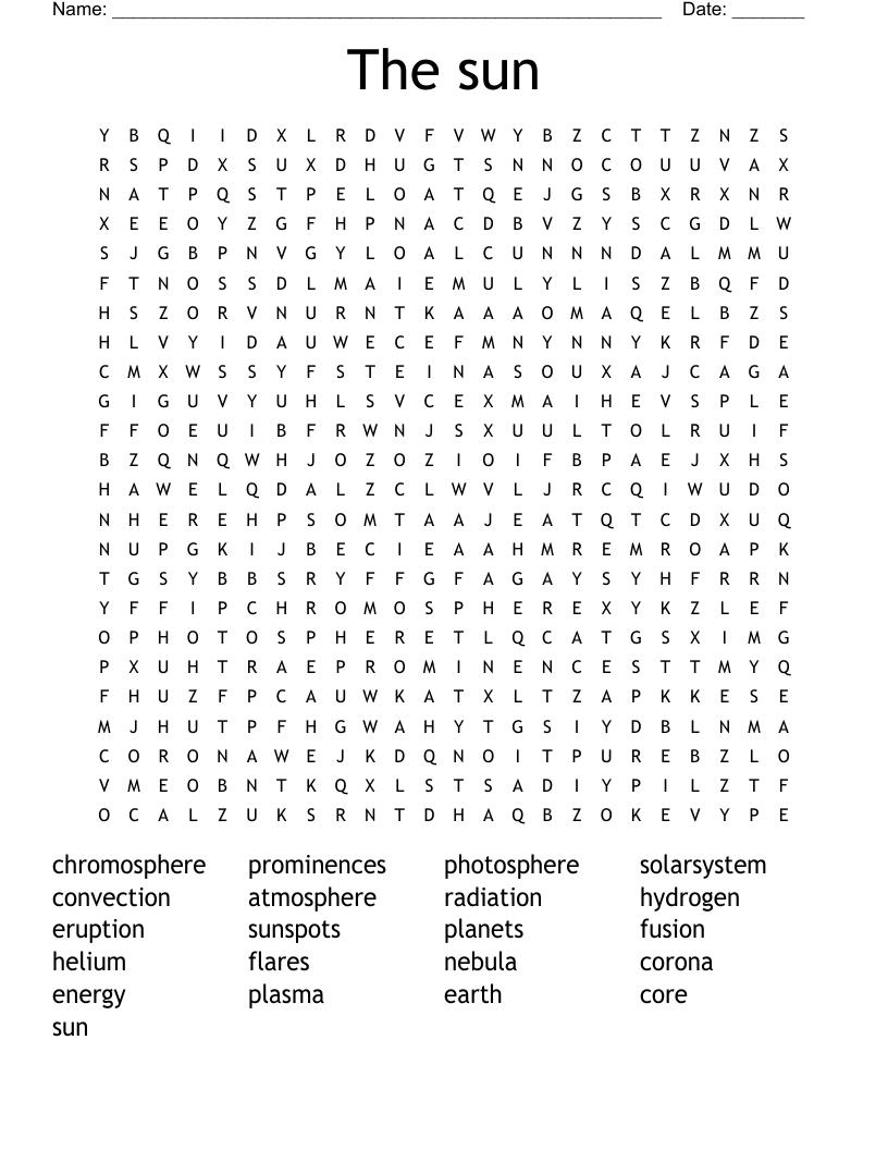 The Sun Word Search WordMint The Sun Word Search WordMint