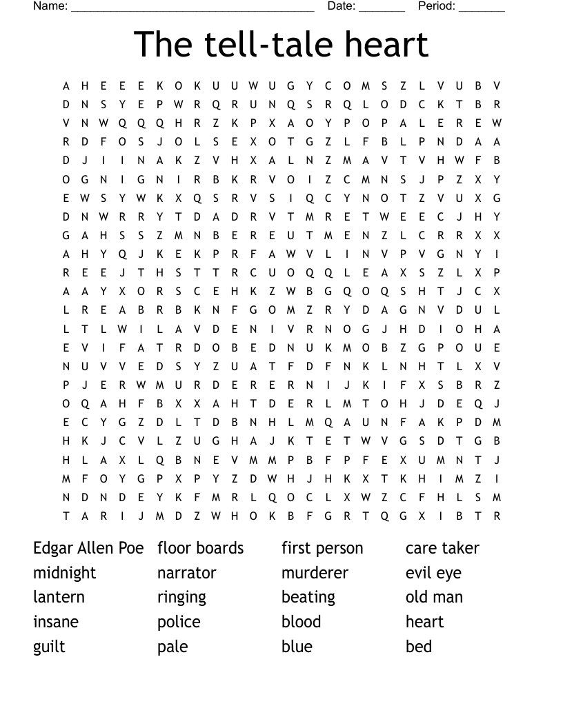 The Tell tale Heart Word Search WordMint The Tell tale Heart Word Search WordMint