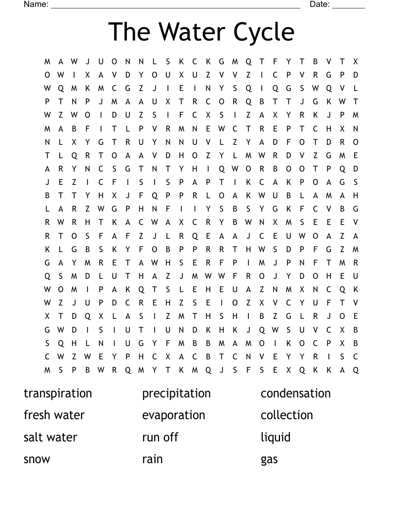 The Water Cycle Word Search WordMint The Water Cycle Word Search WordMint