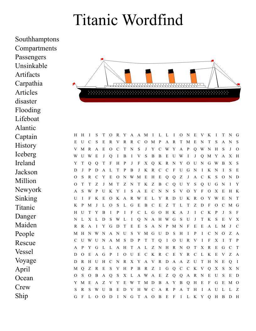 Titanic Word Search WordMint Titanic Word Search WordMint