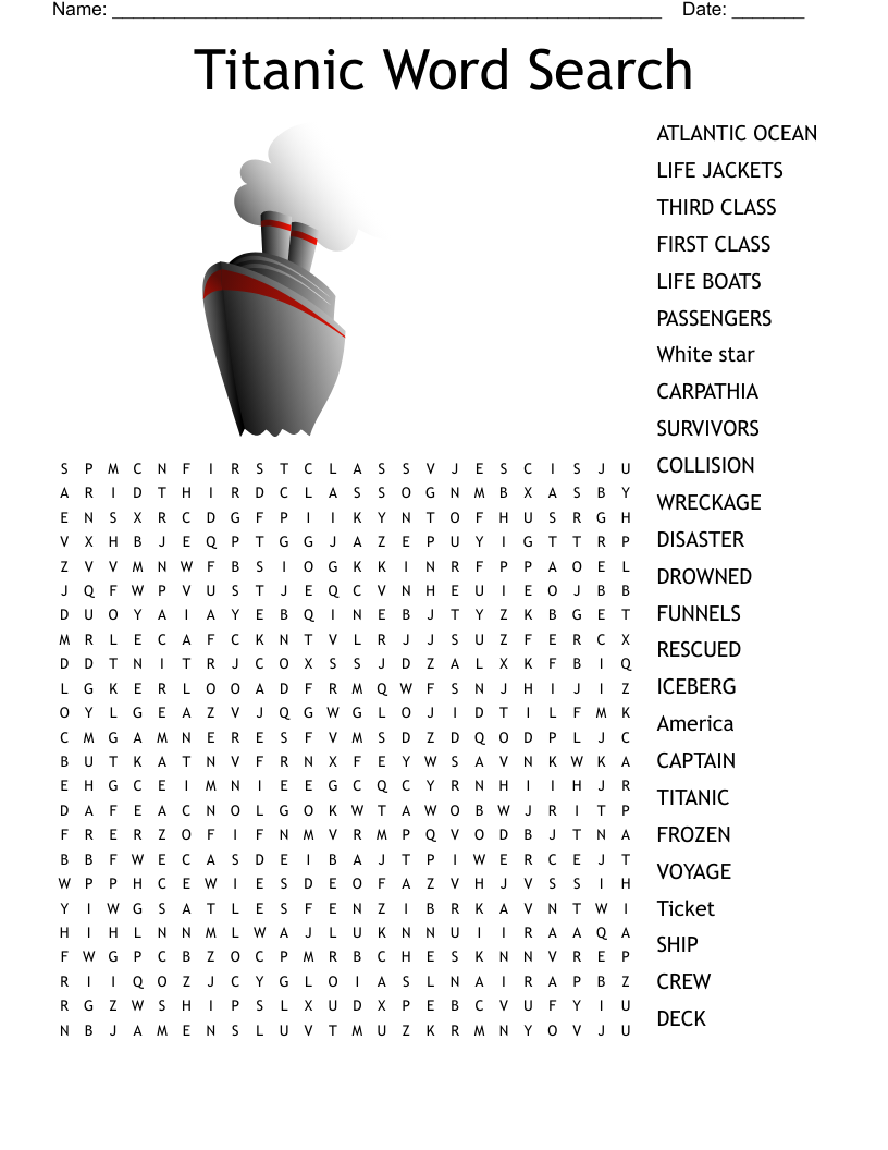 Titanic Word Search WordMint Titanic Word Search WordMint