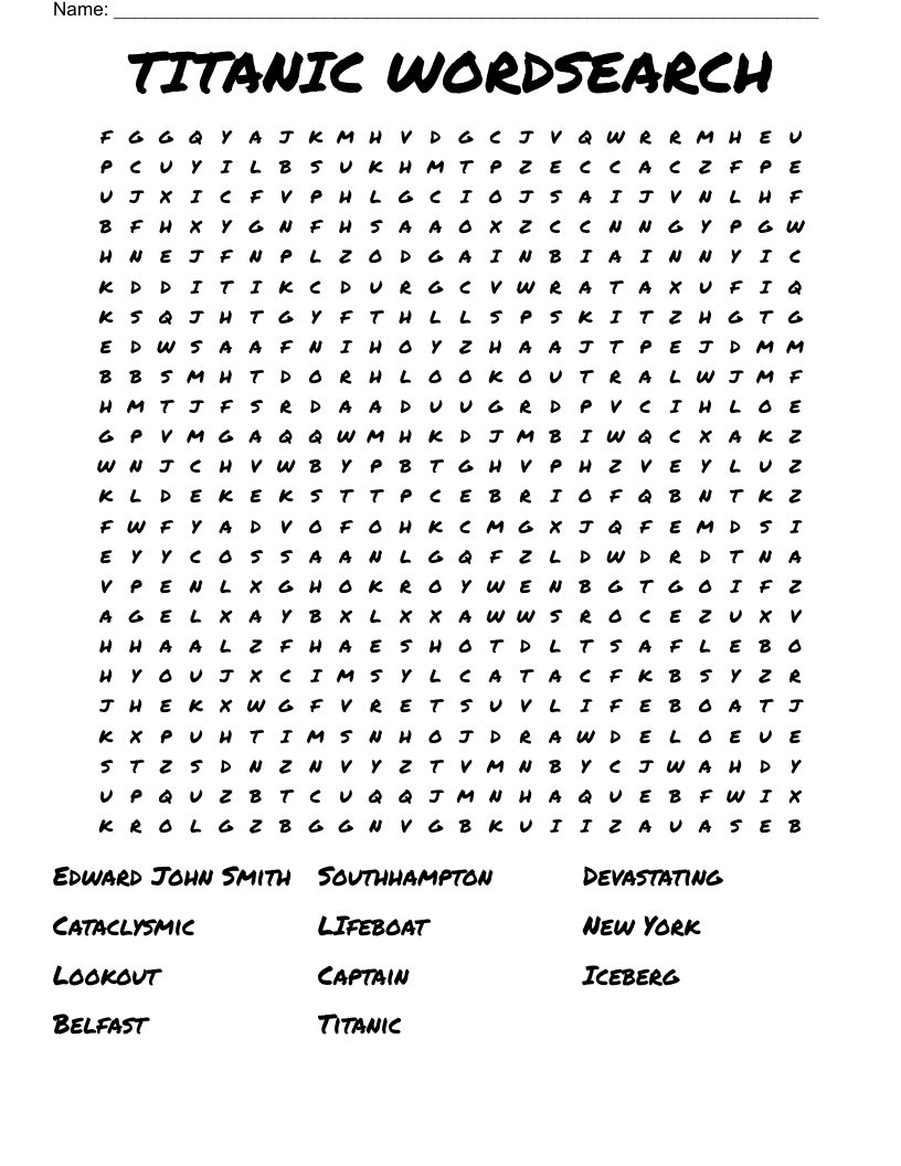 Printable Titanic Word Search Printable Titanic Word Search