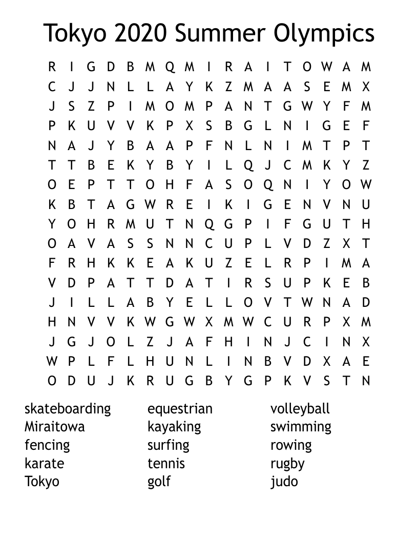 Tokyo 2020 Summer Olympics Word Search WordMint