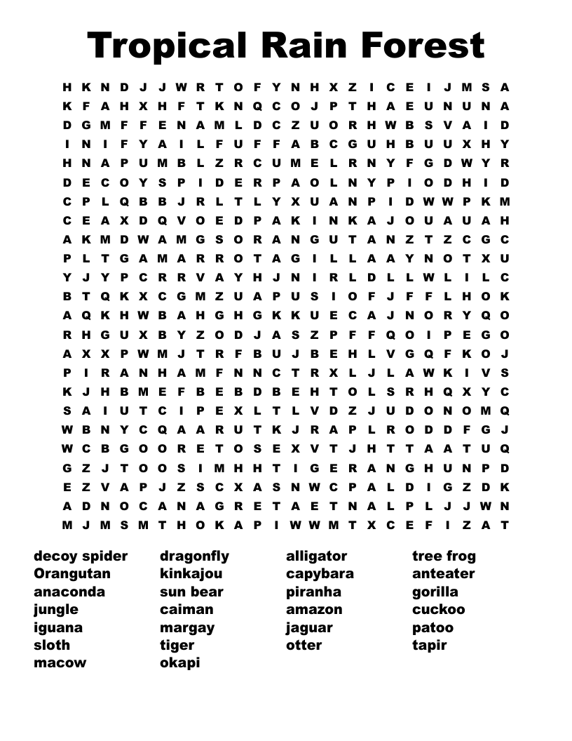 Tropical Rain Forest Word Search WordMint