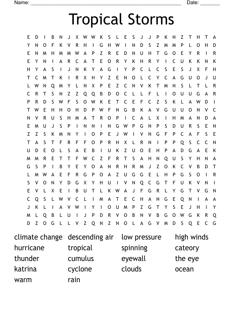 Tropical Storms Word Search WordMint