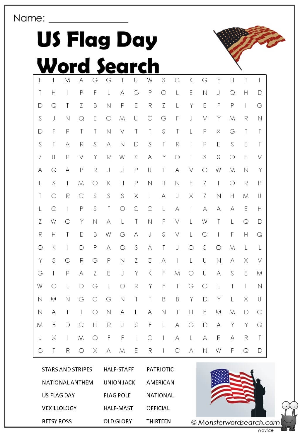 Us Flag Day Word Search Monster Word Search Us Flag Day Word Search Monster Word Search