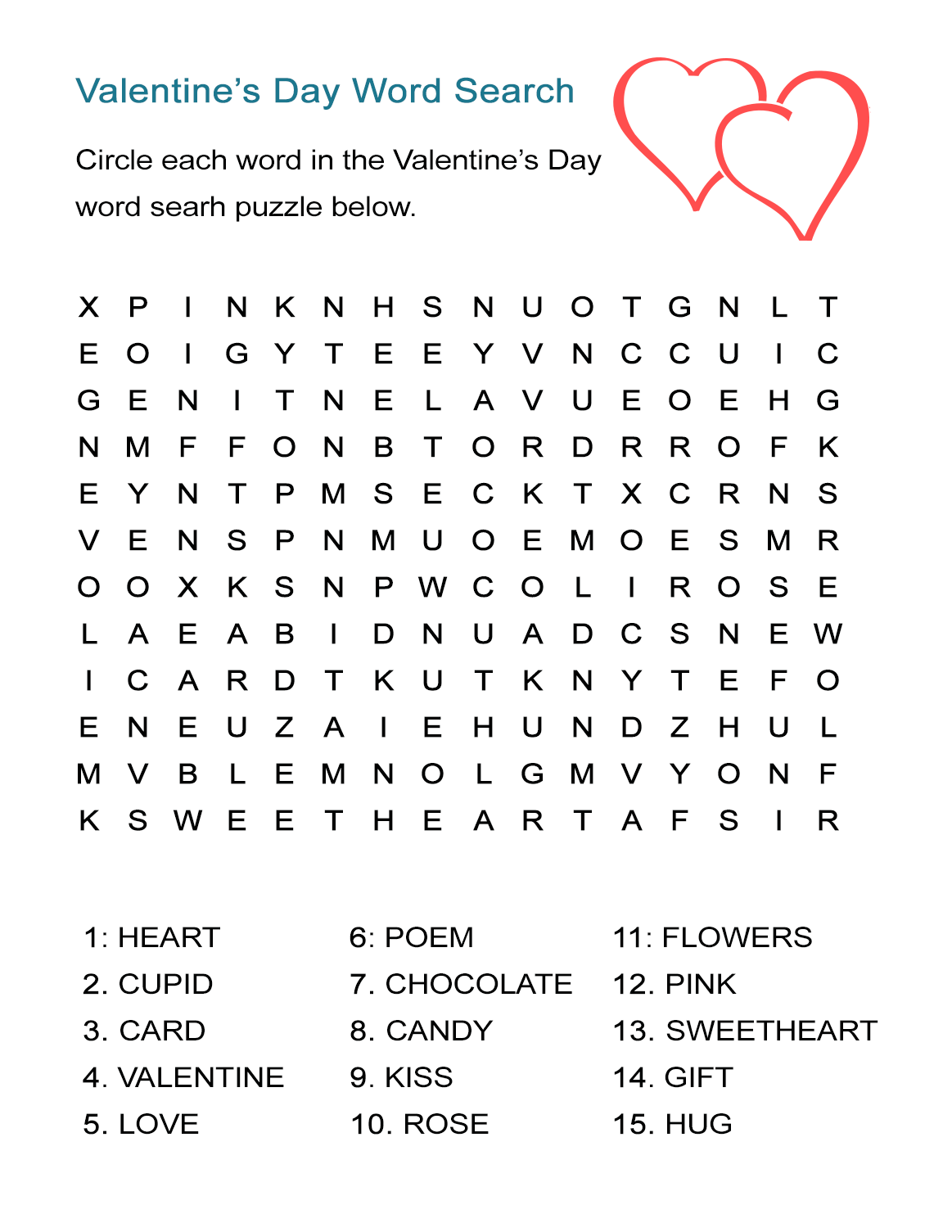 Valentine Word Search Puzzles Printable