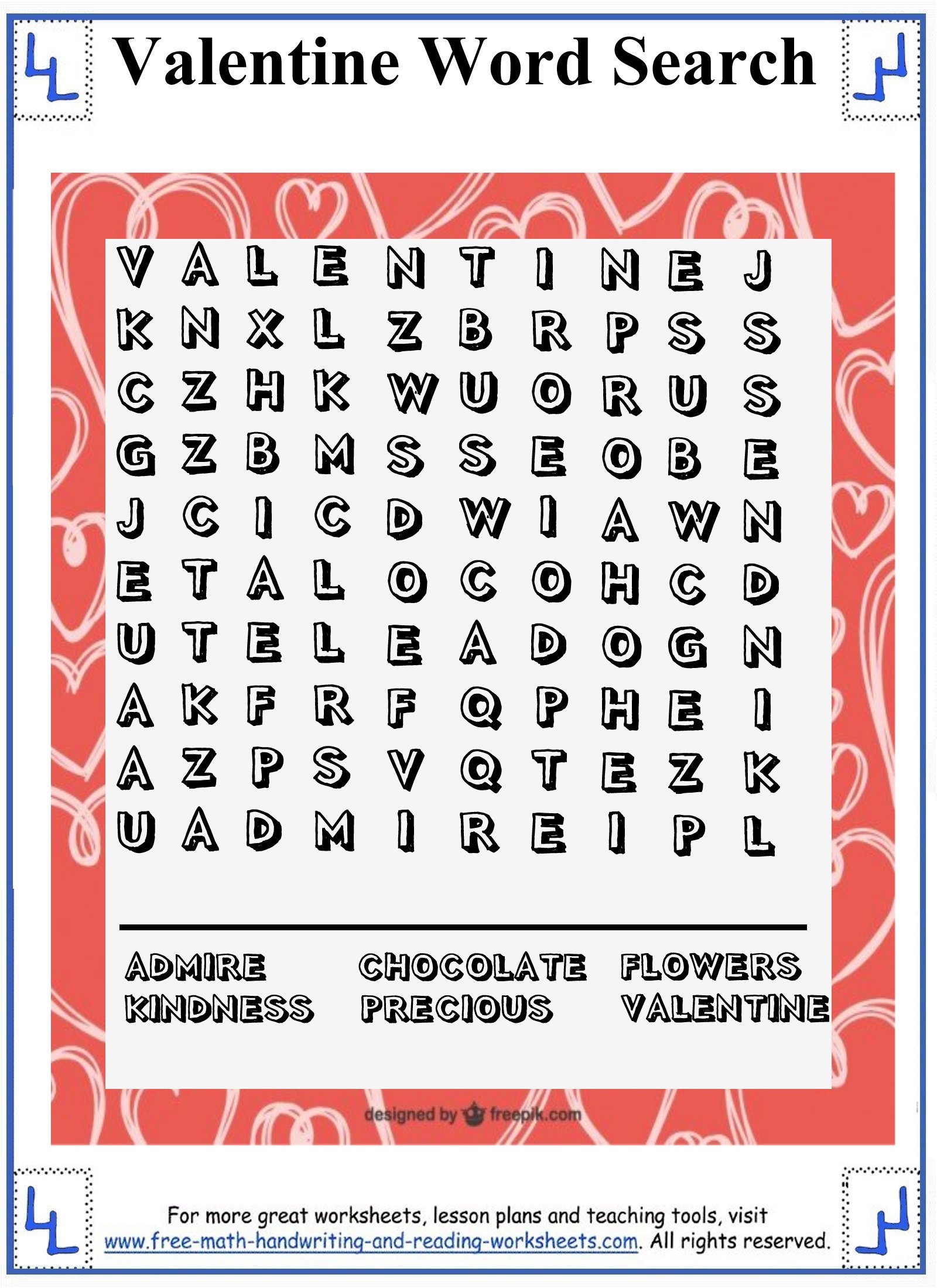 Valentine Word Search Printable Puzzles