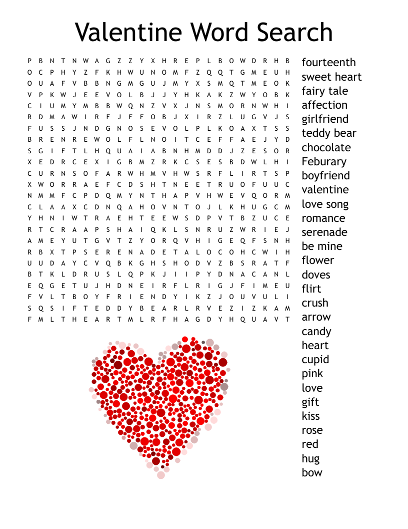 Free Printable Valentines Day Word Search Free Printable Valentines Day Word Search
