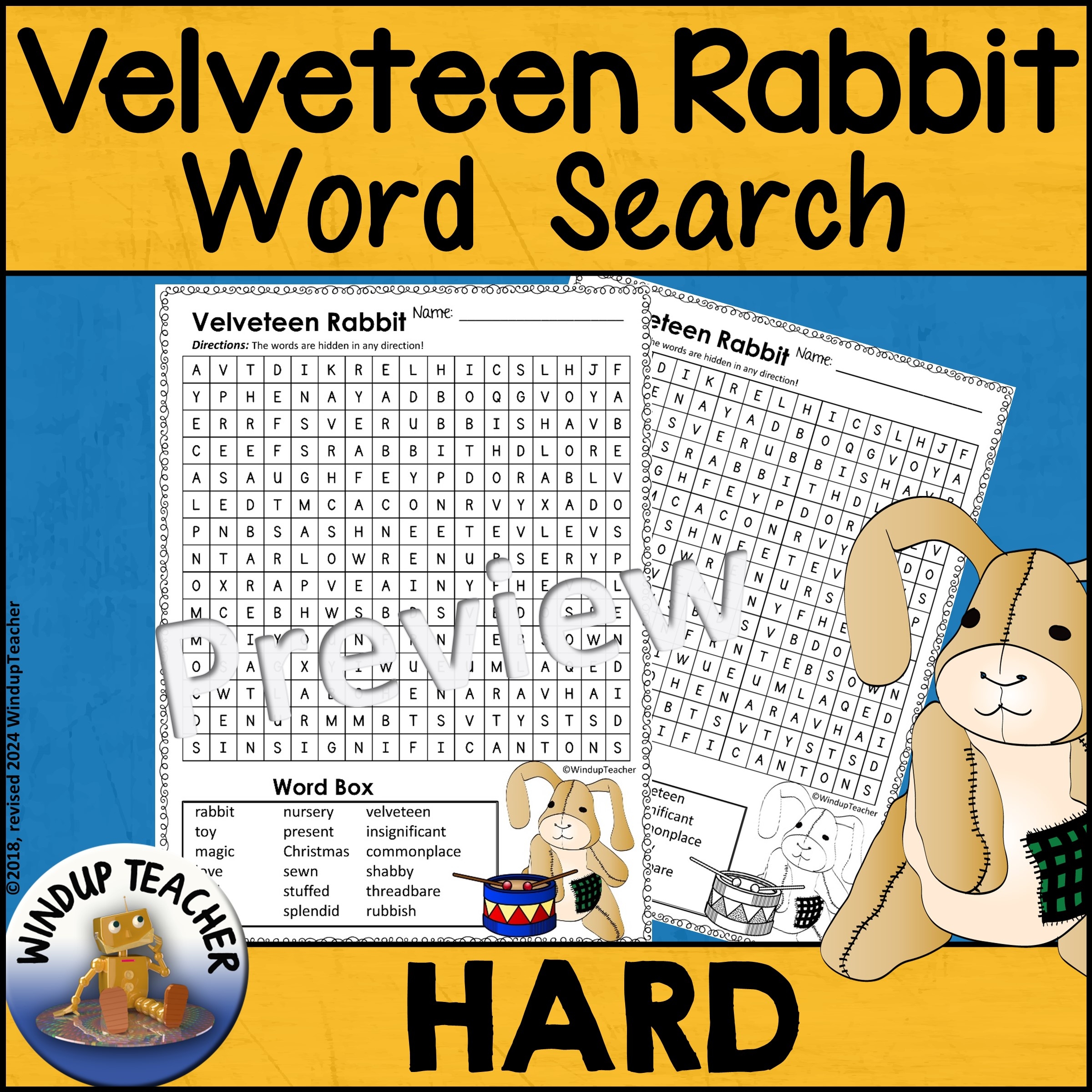Velveteen Rabbit Word Search HARD Puzzle Activity Sheet Made By Teachers Velveteen Rabbit Word Search HARD Puzzle Activity Sheet Made By Teachers
