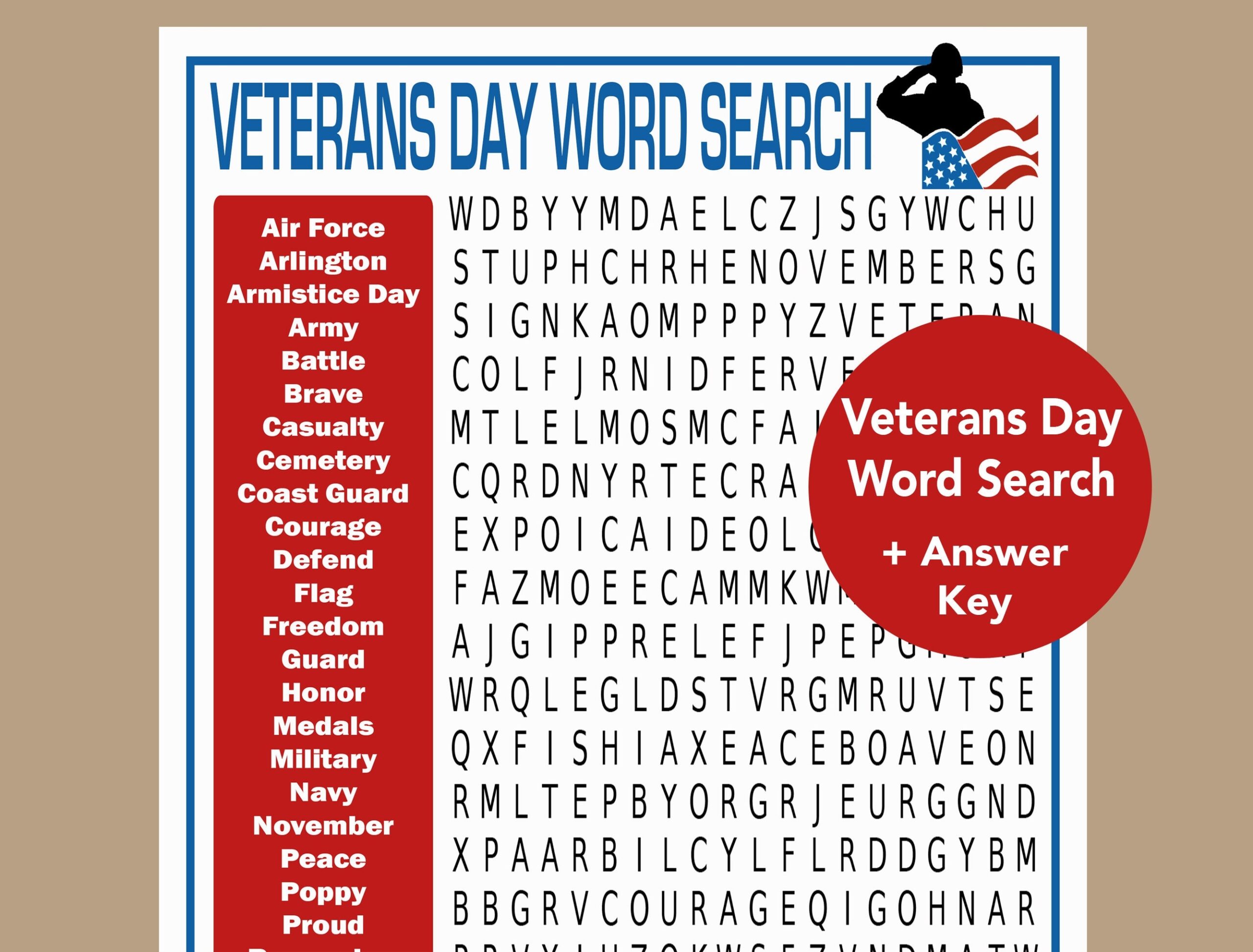 Veterans Word Search Printable