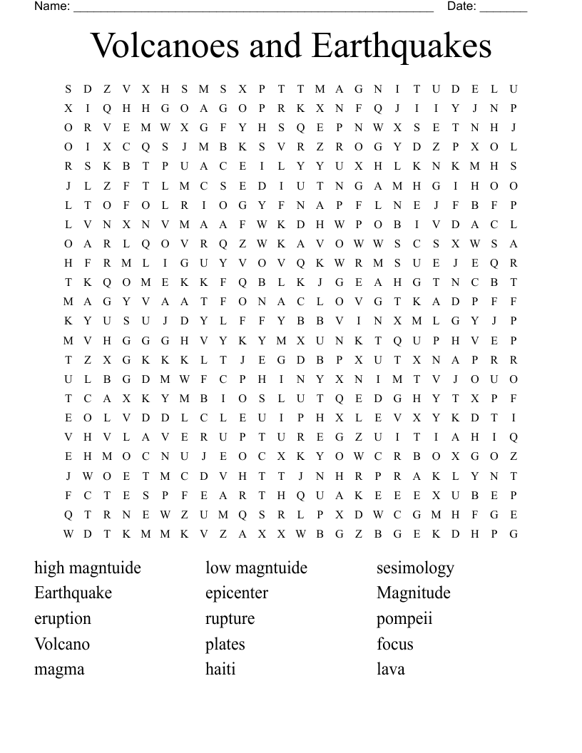 Volcanoes And Earthquakes Word Search WordMint Volcanoes And Earthquakes Word Search WordMint