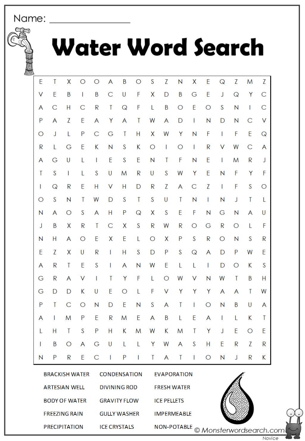 Water Word Search Monster Word Search Water Word Search Monster Word Search