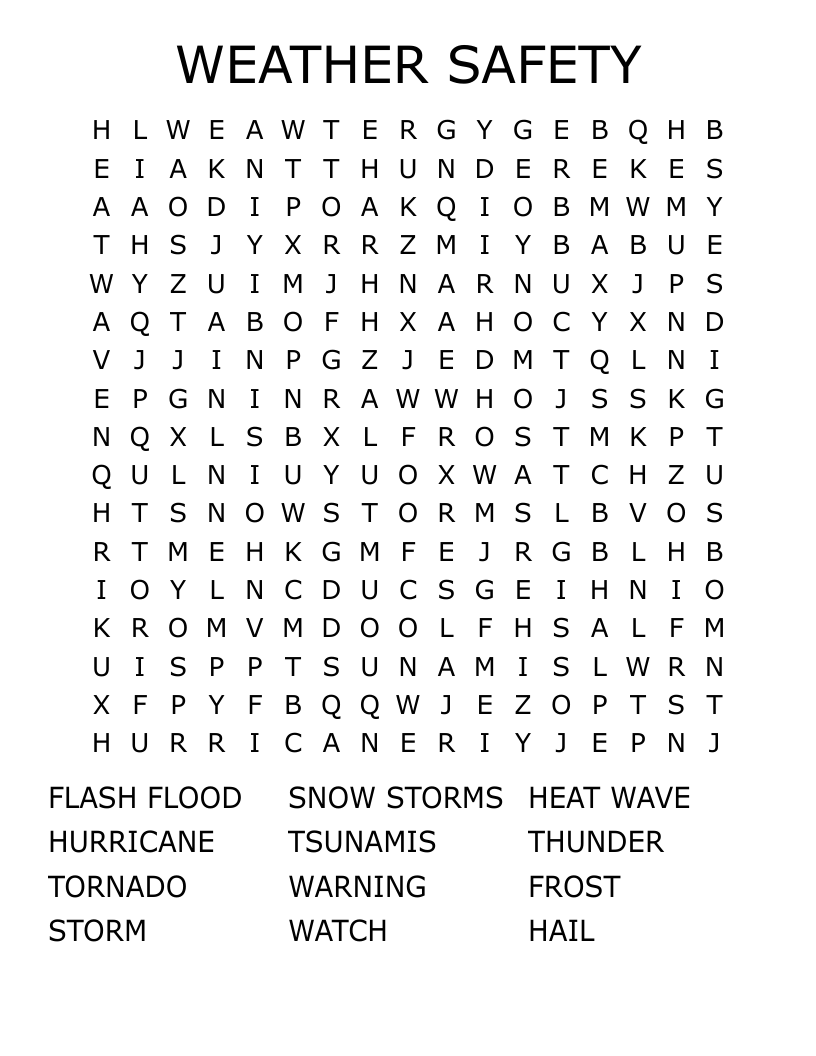 WEATHER SAFETY Word Search WordMint