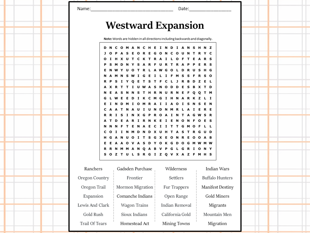 Westward Expansion Word Search Printable Westward Expansion Word Search Printable