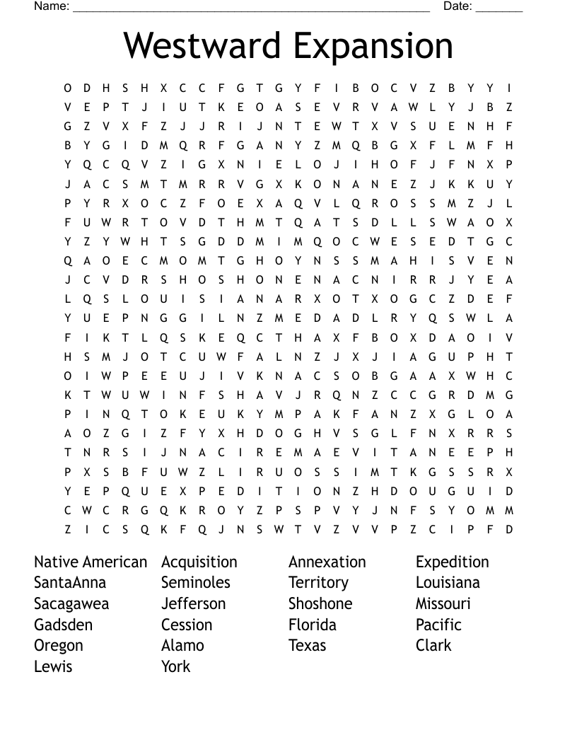Westward Expansion Word Search WordMint Westward Expansion Word Search WordMint