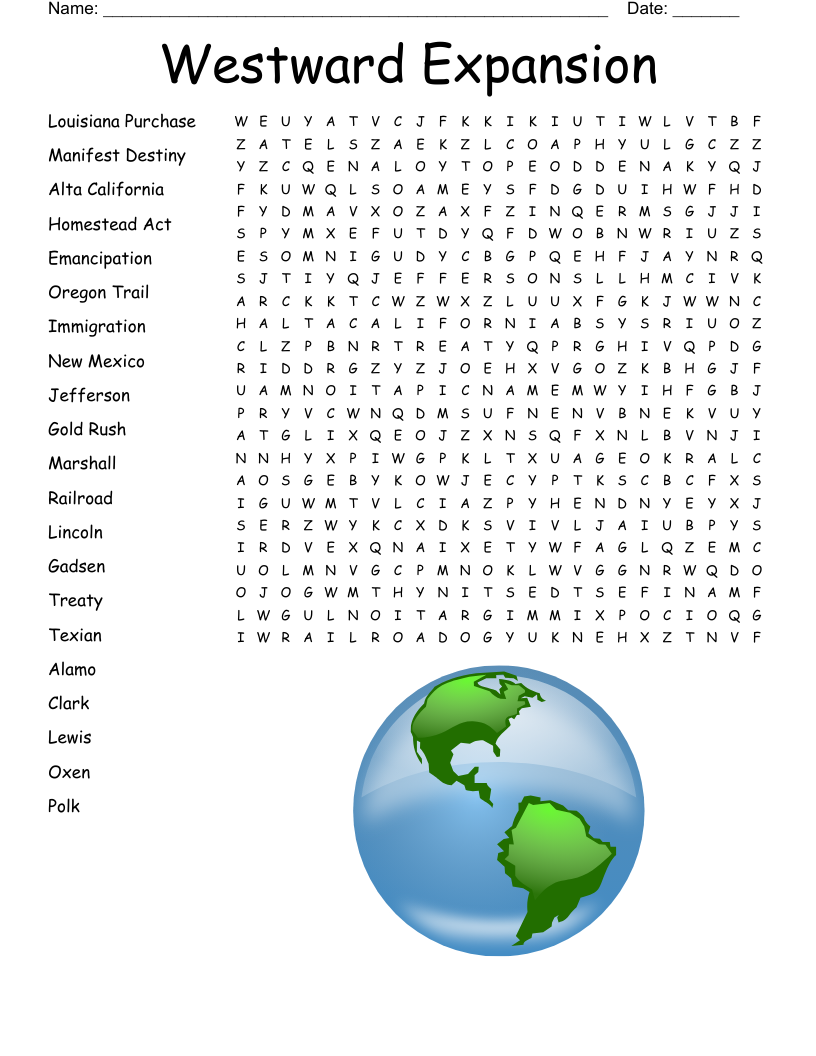 Westward Expansion Word Search WordMint Westward Expansion Word Search WordMint