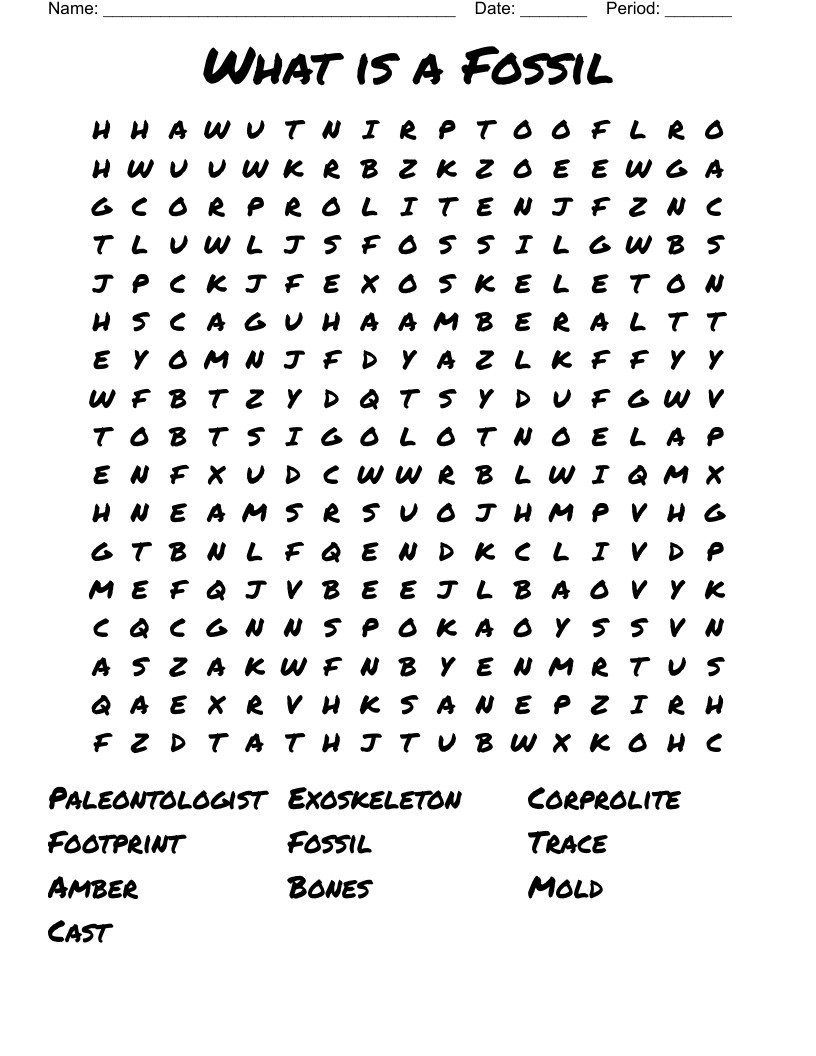Fossil Word Search Printable Fossil Word Search Printable