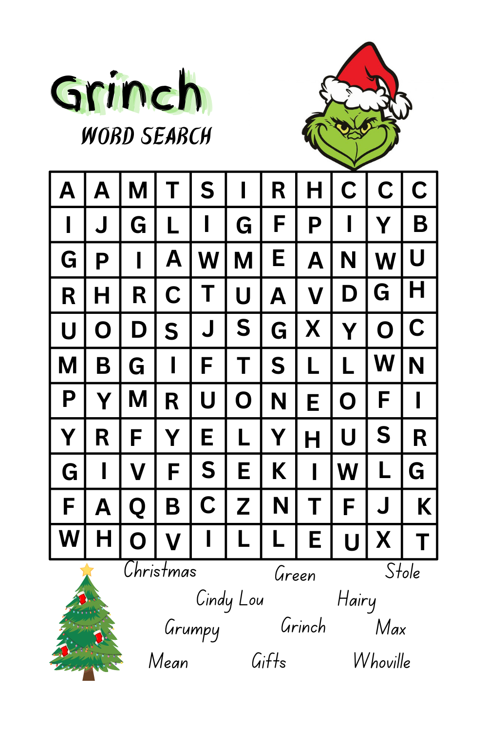 Whimsical Grinch Word Search For Kids Fun Christmas Activity Whimsical Grinch Word Search For Kids Fun Christmas Activity