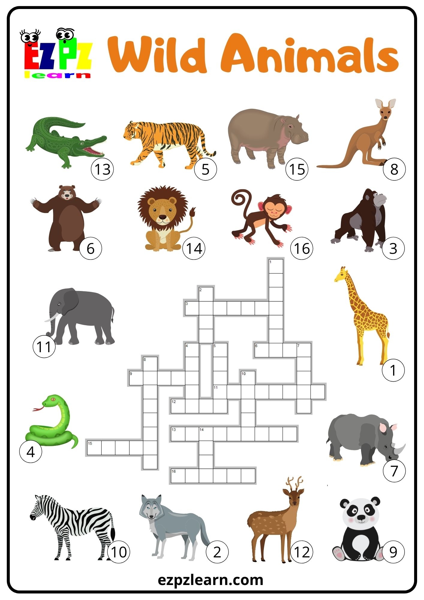 Wild Animals Crossword Ezpzlearn Wild Animals Crossword Ezpzlearn