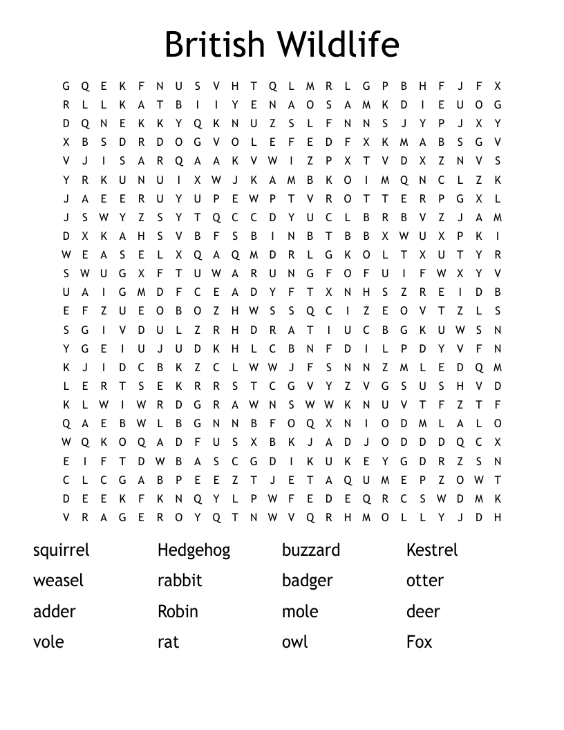 Wildlife Wordsearch WordMint Wildlife Wordsearch WordMint