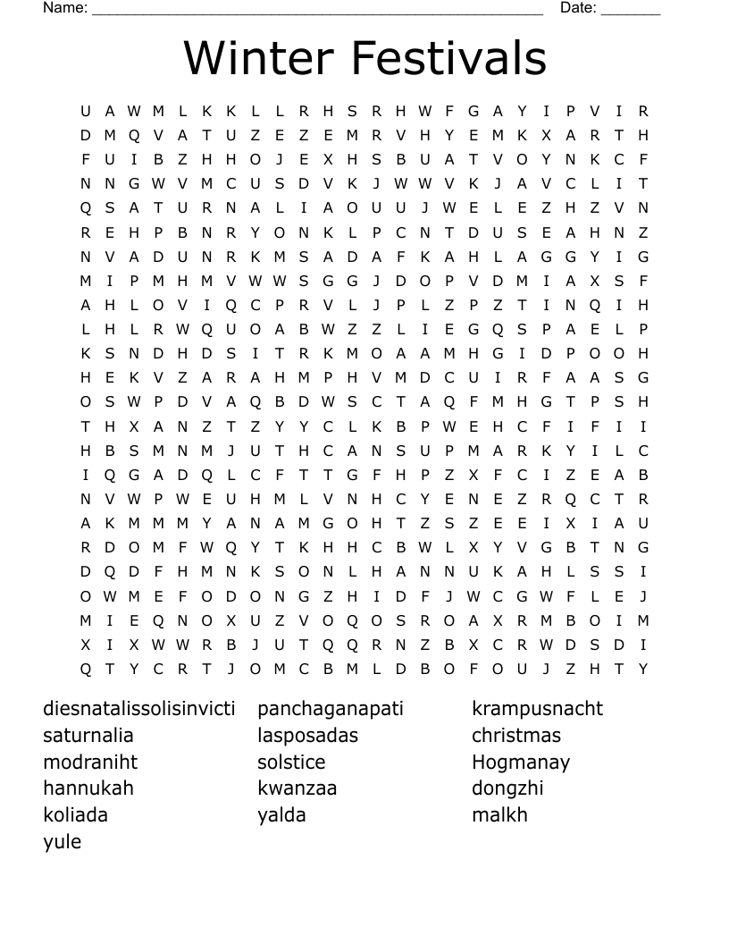 Winter Festivals Word Search WordMint Winter Festivals Word Search WordMint