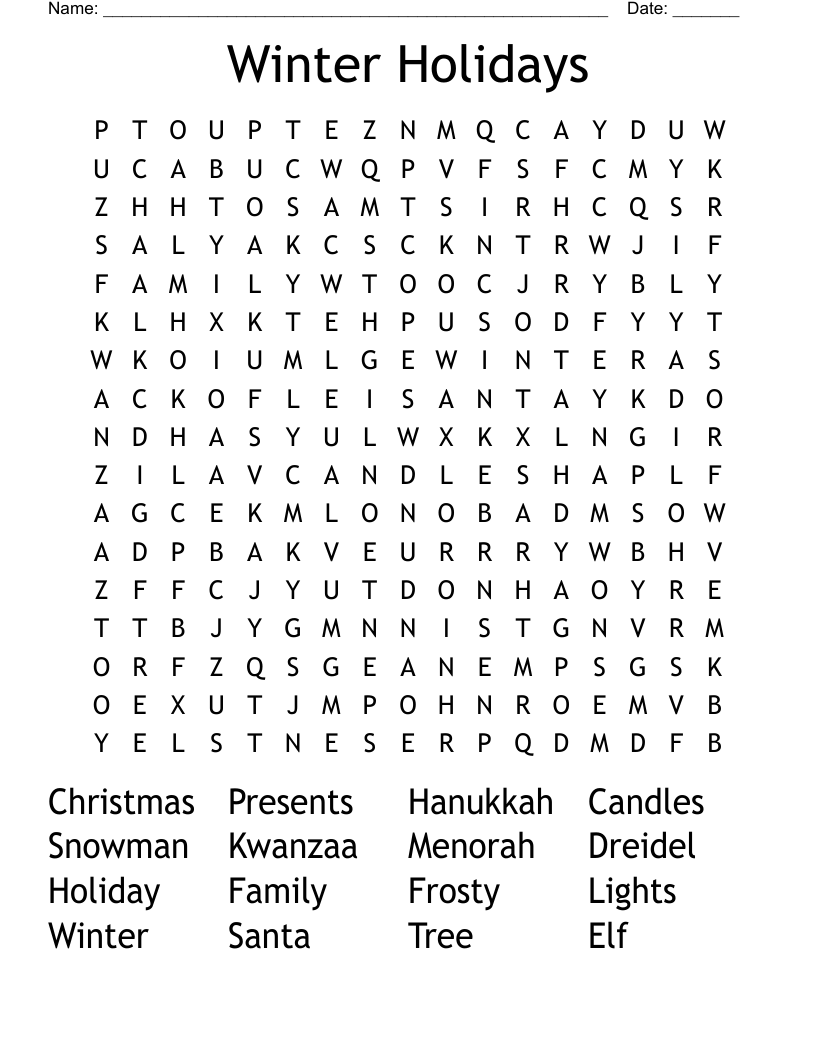 Winter Holidays Word Search WordMint Winter Holidays Word Search WordMint