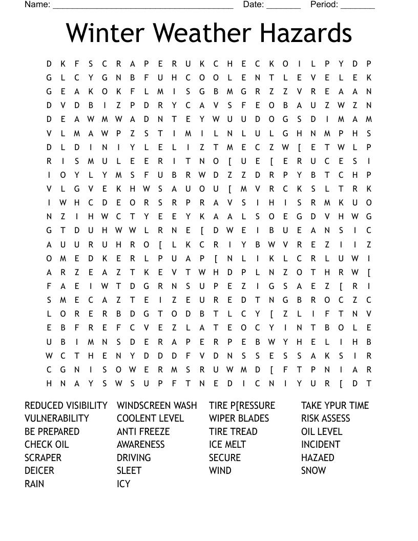 Winter Weather Hazards Word Search WordMint Winter Weather Hazards Word Search WordMint