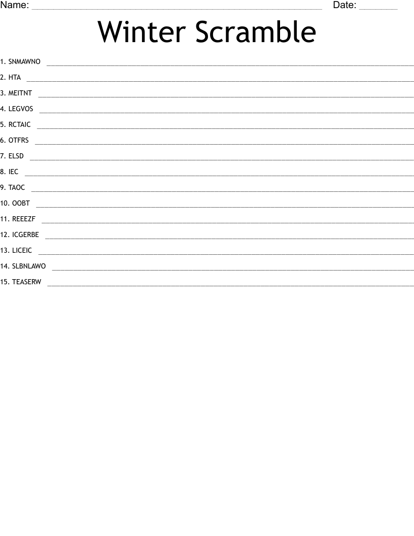 Winter Wonderland Word Search WordMint
