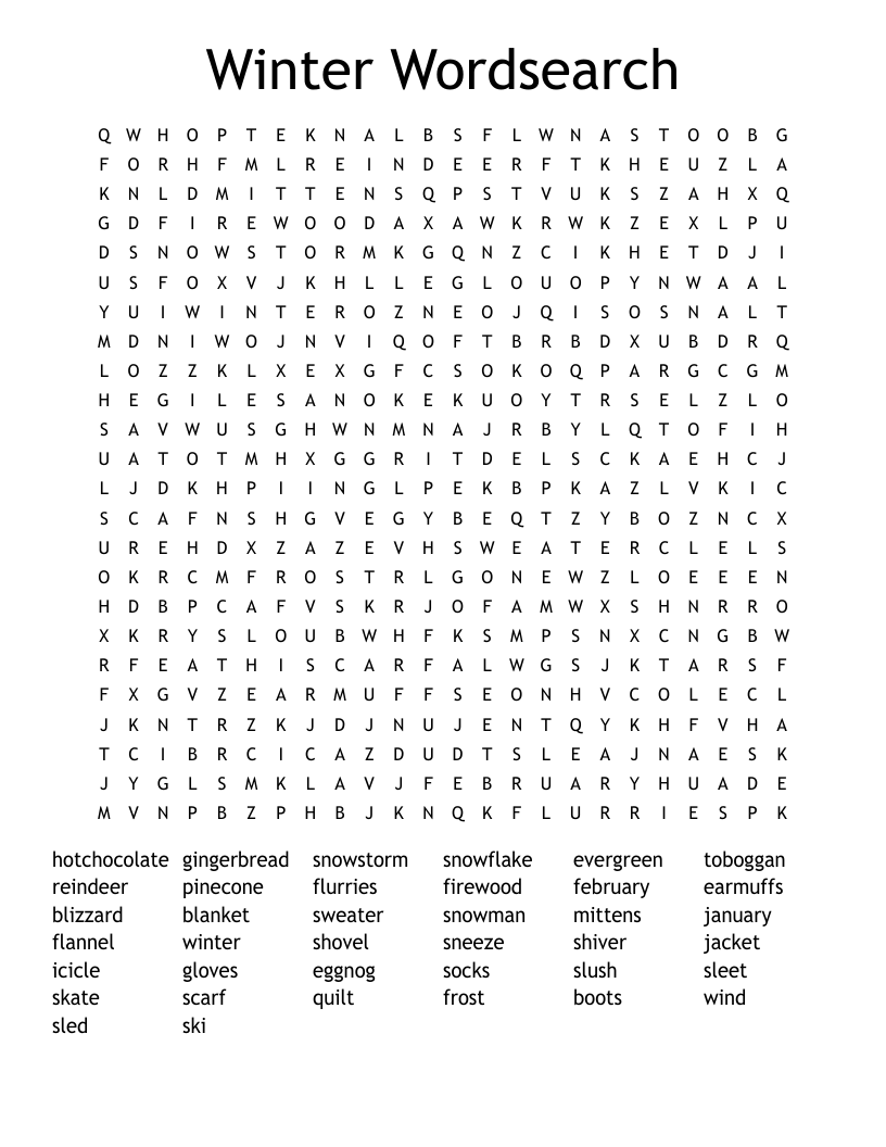 Winter Wordsearch WordMint Winter Wordsearch WordMint