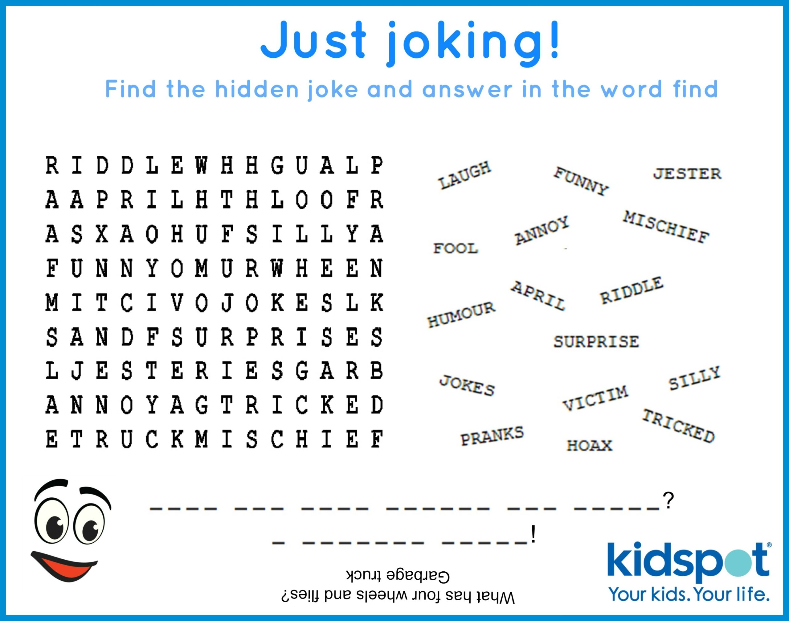 Word Find FREE Printable April Fools Day Worksheets Library