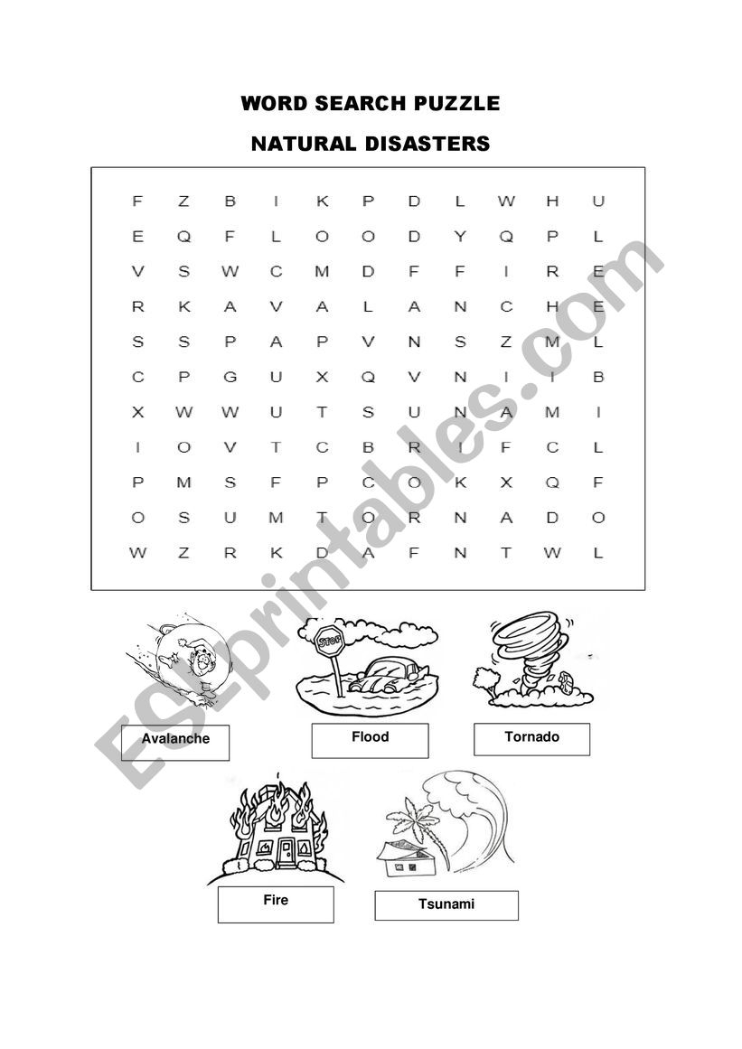 Word Search Puzzle Natural Disasters ESL Worksheet By Moonchild24