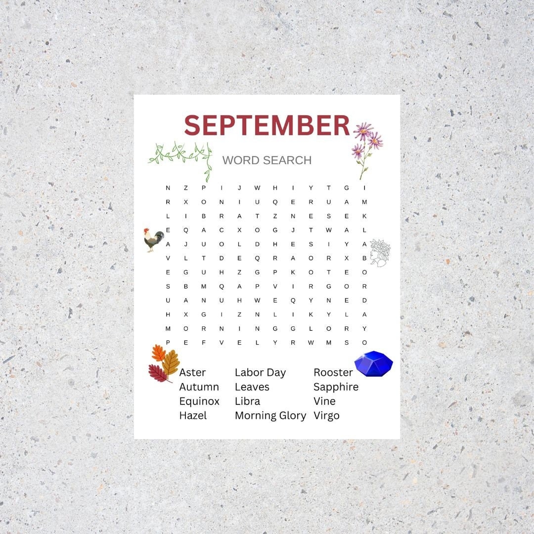 Word Search Puzzle September Printable Etsy Word Search Puzzle September Printable Etsy