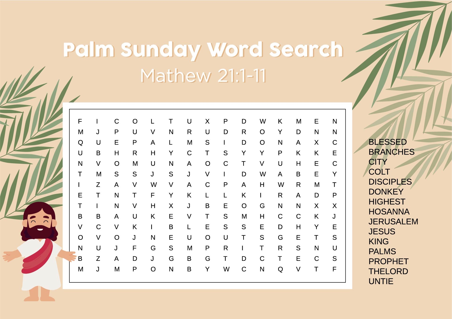 Printable Palm Sunday Word Search Printable Palm Sunday Word Search