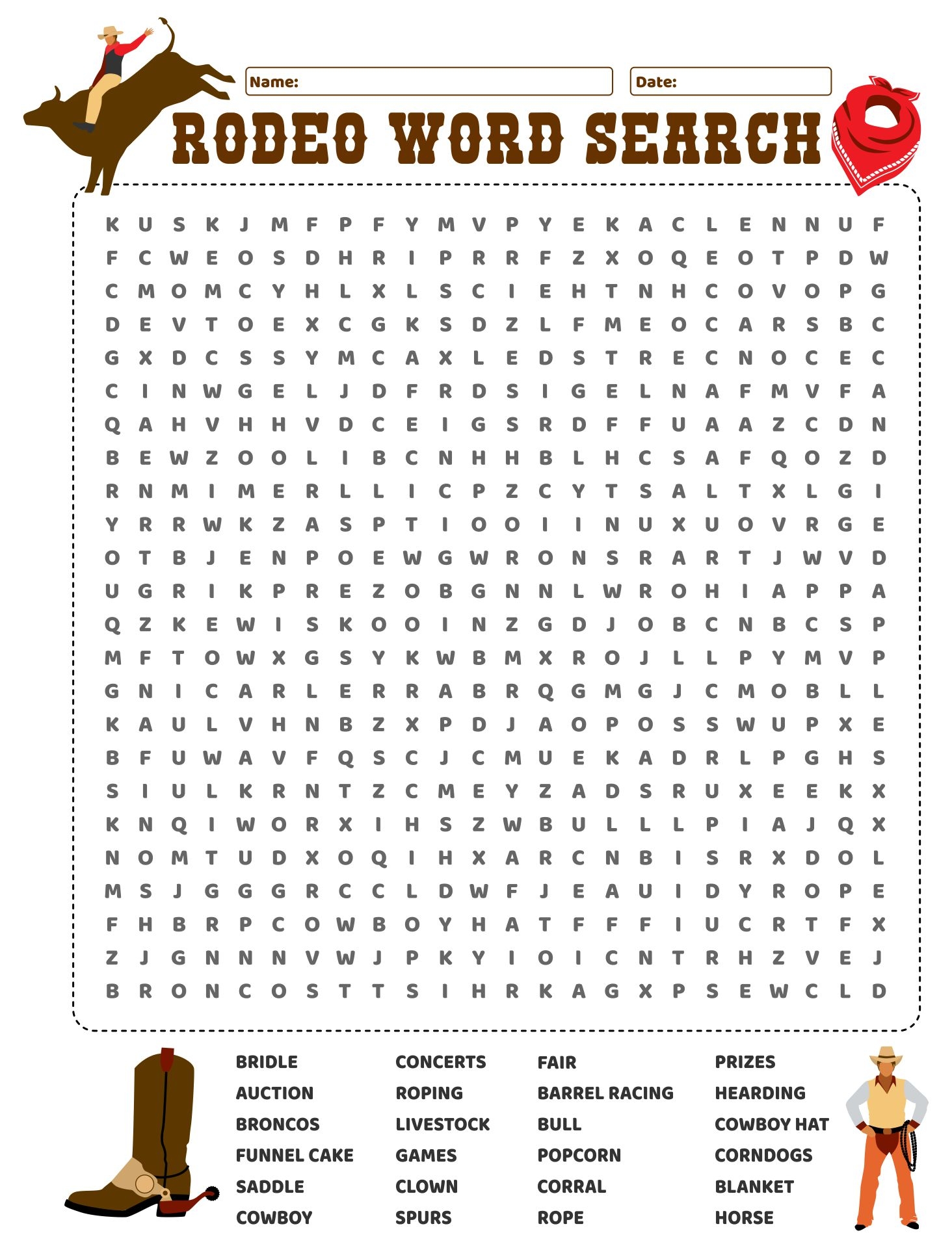 Rodeo Word Search Printable Rodeo Word Search Printable