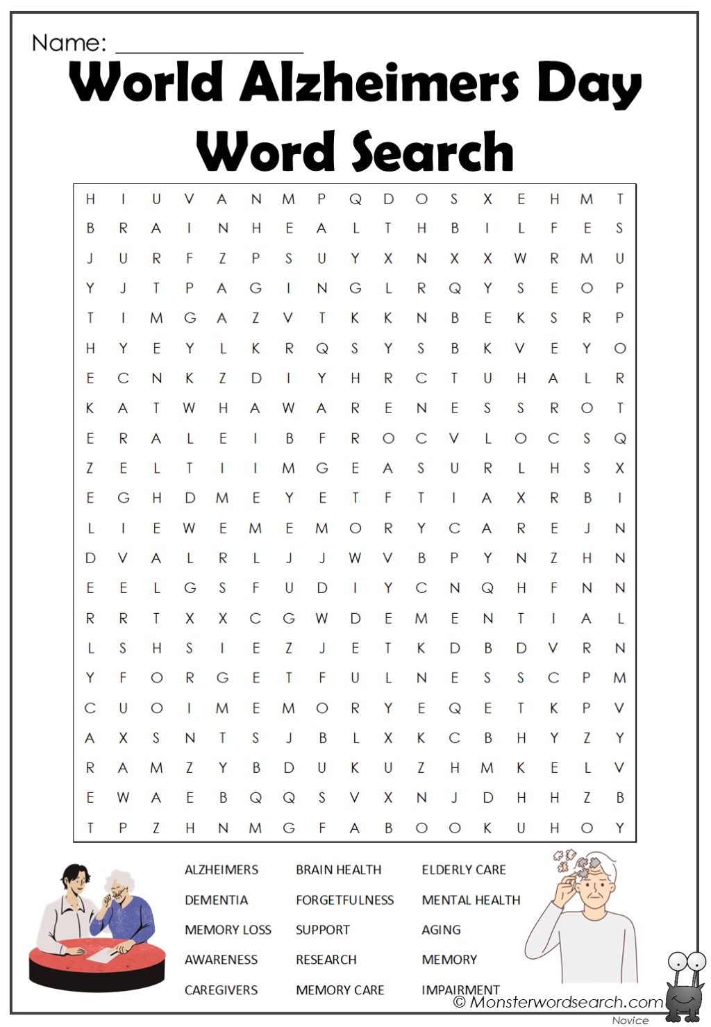 World Alzheimers Day Word Search Monster Word Search