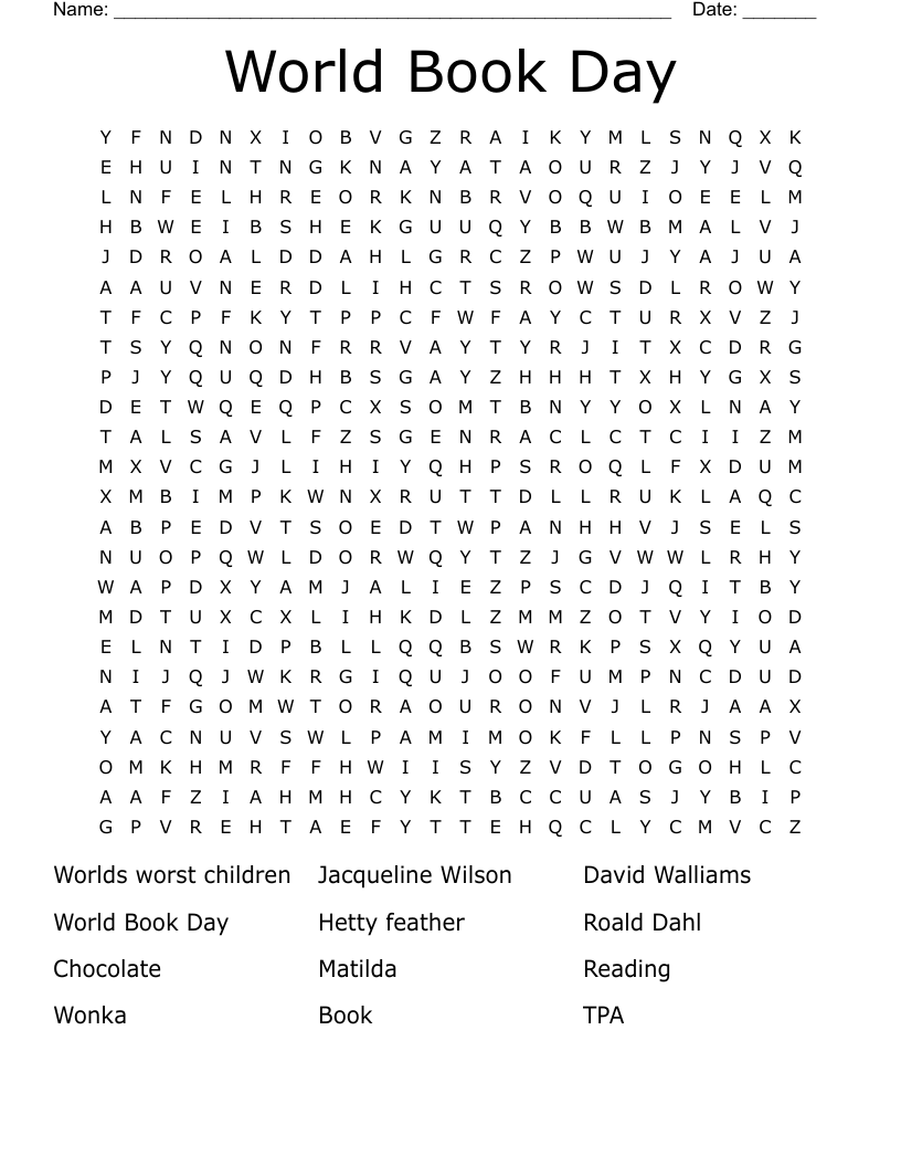 World Book Day Characters Word Search WordMint