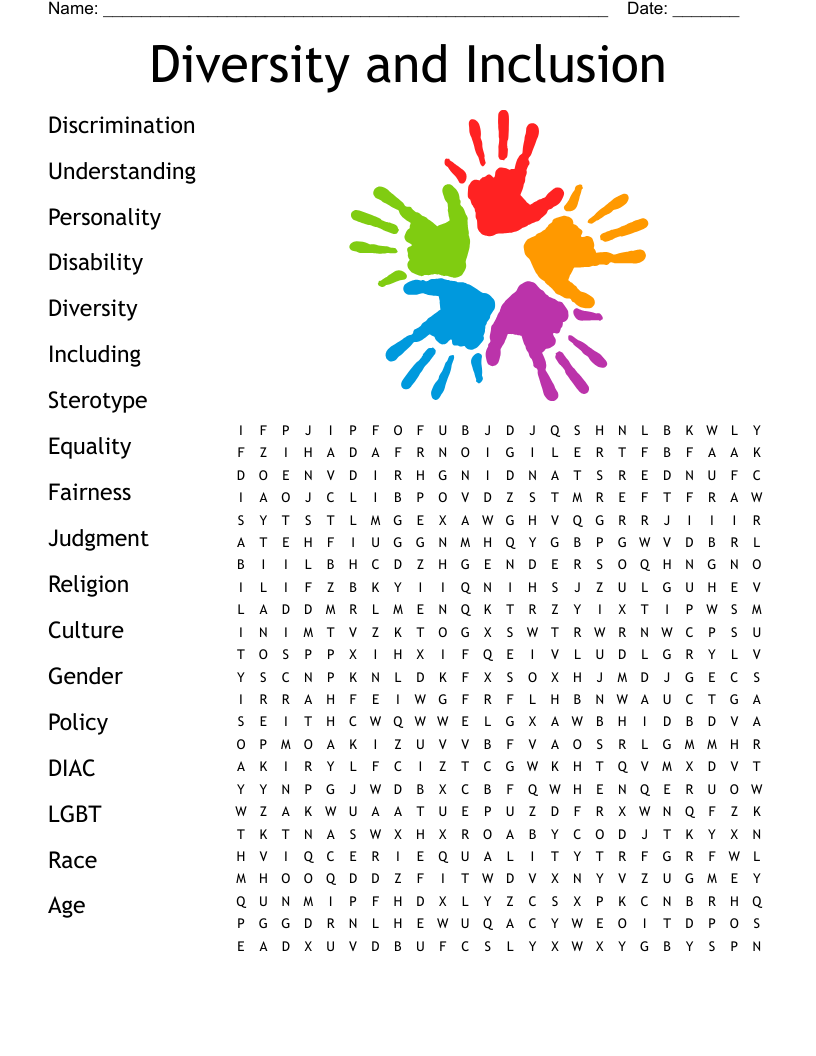Diversity Word Search Printable Diversity Word Search Printable