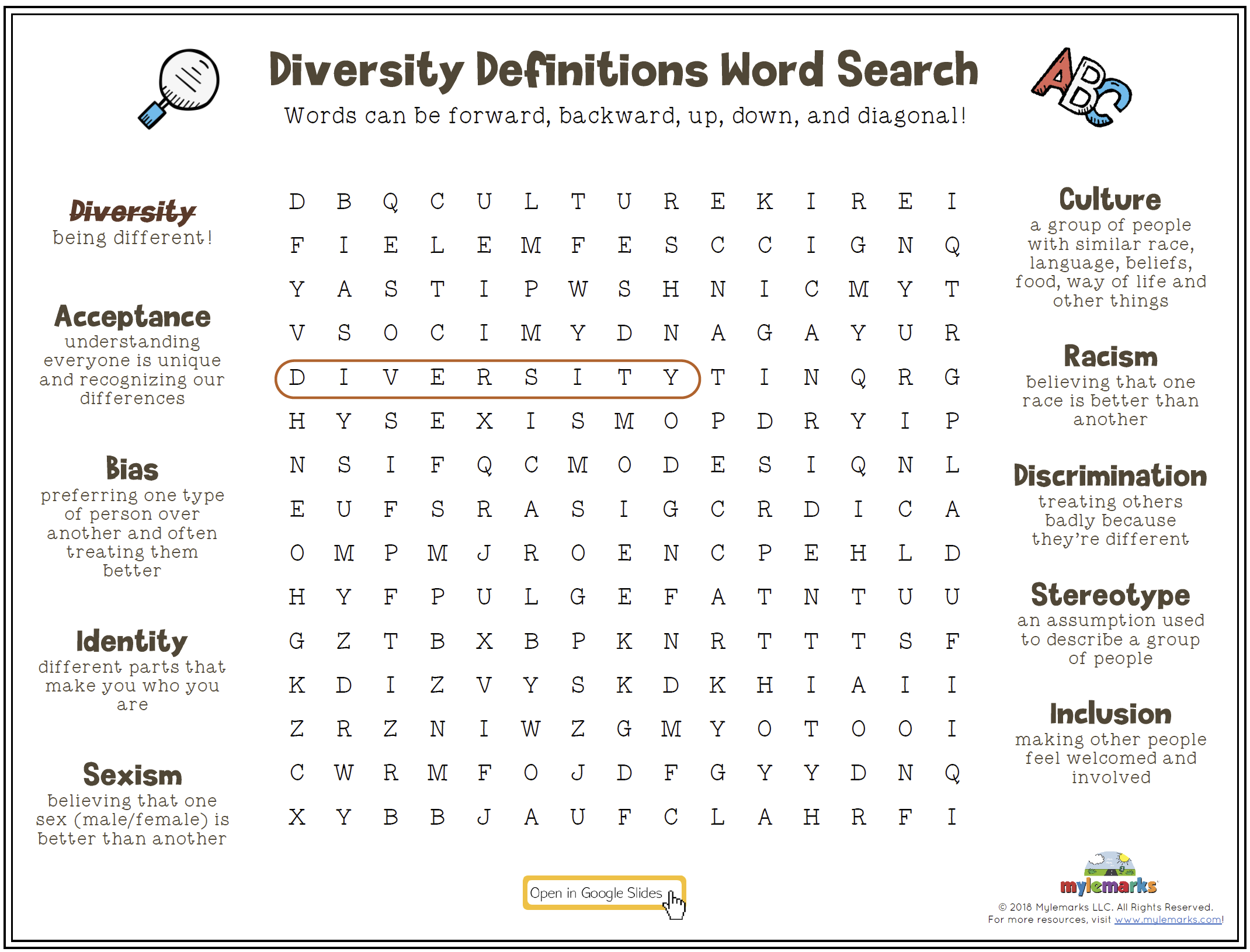 Diversity Definitions Word Search GS Diversity Definitions Word Search GS